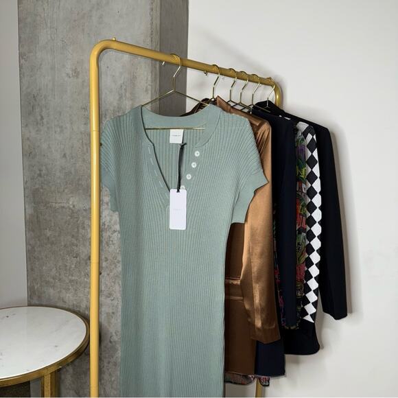 Varley Aria Short-Sleeve Knit Midi Dress in Mint - Picture 5 of 14